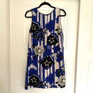 Maeve blue and white silk shift dress